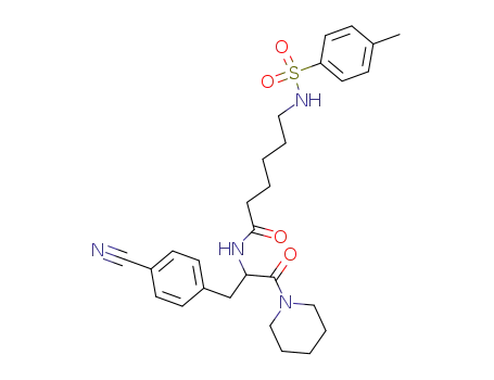 Molecular Structure of 93236-00-1 (6-(Toluene-4-sulfonylamino)-hexanoic acid [1-(4-cyano-benzyl)-2-oxo-2-piperidin-1-yl-ethyl]-amide)