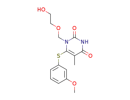 Molecular Structure of 125056-64-6 (1-[(2-hydroxyethoxy)methyl]-6-[(3-methoxyphenyl)sulfanyl]-5-methylpyrimidine-2,4(1H,3H)-dione)