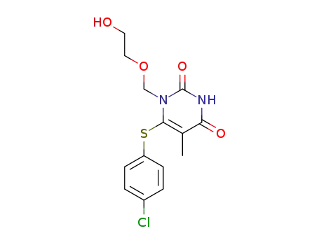 Molecular Structure of 125056-62-4 (6-[(4-chlorophenyl)sulfanyl]-1-[(2-hydroxyethoxy)methyl]-5-methylpyrimidine-2,4(1H,3H)-dione)