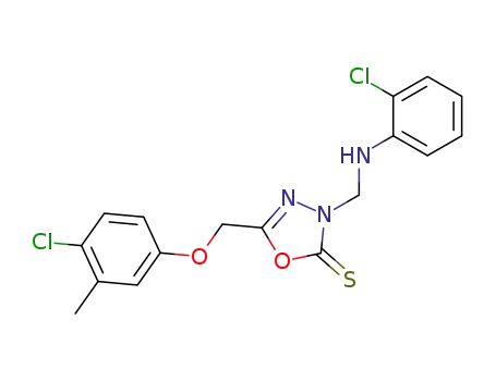 Molecular Structure of 120353-49-3 (5-(4-chloro-3-methylphenoxy)methyl-3-(2-chlorophenyl)aminomethyl-1,3,4-oxadiazole-2-thione)