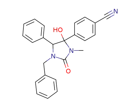 Molecular Structure of 89527-55-9 (Benzonitrile,
4-[4-hydroxy-3-methyl-2-oxo-5-phenyl-1-(phenylmethyl)-4-imidazolidinyl]
-)