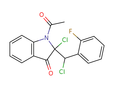 Molecular Structure of 144294-79-1 (3H-Indol-3-one,
1-acetyl-2-chloro-2-[chloro(2-fluorophenyl)methyl]-1,2-dihydro-)