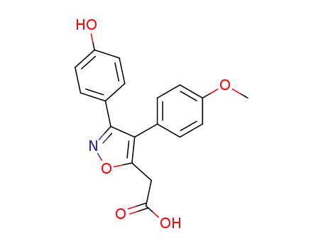 Molecular Structure of 112453-43-7 (5-Isoxazoleacetic acid, 3-(4-hydroxyphenyl)-4-(4-methoxyphenyl)-)