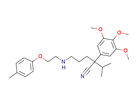 Molecular Structure of 113295-59-3 (2-Isopropyl-5-(2-p-tolyloxy-ethylamino)-2-(3,4,5-trimethoxy-phenyl)-pentanenitrile)