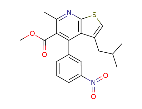 Molecular Structure of 137756-30-0 (Thieno[2,3-b]pyridine-5-carboxylic acid,
6-methyl-3-(2-methylpropyl)-4-(3-nitrophenyl)-, methyl ester)