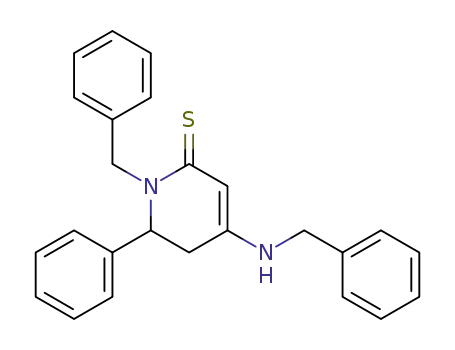 Molecular Structure of 87992-54-9 (2(1H)-Pyridinethione,
5,6-dihydro-6-phenyl-1-(phenylmethyl)-4-[(phenylmethyl)amino]-)