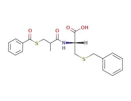 Molecular Structure of 110949-47-8 ((R)-2-(3-Benzoylsulfanyl-2-methyl-propionylamino)-3-benzylsulfanyl-propionic acid)