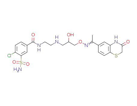 Molecular Structure of 136291-85-5 (4-Chloro-N-(2-{2-hydroxy-3-[1-(3-oxo-3,4-dihydro-2H-benzo[1,4]thiazin-6-yl)-eth-(E)-ylideneaminooxy]-propylamino}-ethyl)-3-sulfamoyl-benzamide)