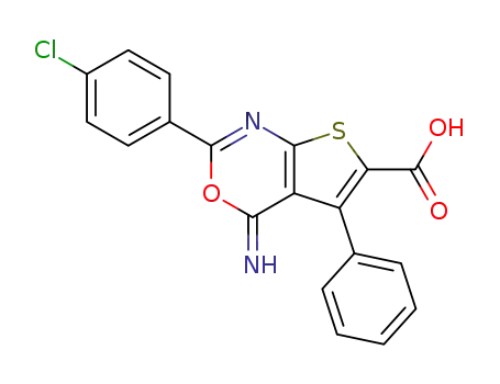 Molecular Structure of 77364-60-4 (4H-Thieno[2,3-d][1,3]oxazine-6-carboxylic acid,
2-(4-chlorophenyl)-4-imino-5-phenyl-)