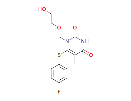 Molecular Structure of 125056-65-7 (6-[(4-fluorophenyl)sulfanyl]-1-[(2-hydroxyethoxy)methyl]-5-methylpyrimidine-2,4(1H,3H)-dione)