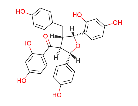 Molecular Structure of 119264-65-2 (Methanone,(2,4-dihydroxyphenyl)[(2R,3R,4R,5R)-5-(2,4-dihydroxyphenyl)tetrahydro-2-(4-hydroxyphenyl)-4-[(4-hydroxyphenyl)methyl]-3-furanyl]-,rel-(-)-)