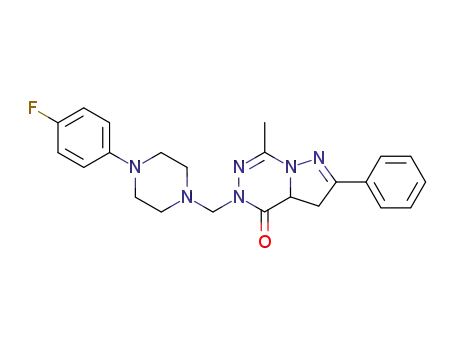 Molecular Structure of 148680-54-0 (5-{[4-(4-fluorophenyl)piperazin-1-yl]methyl}-7-methyl-2-phenyl-3,3a-dihydropyrazolo[1,5-d][1,2,4]triazin-4(5H)-one)