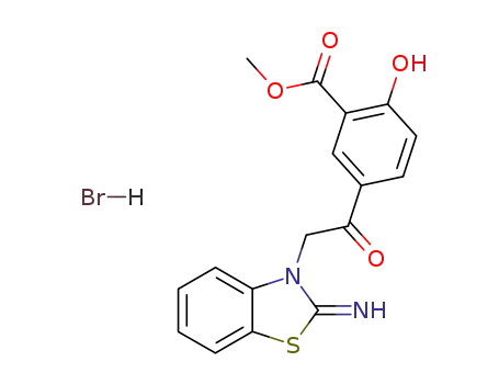 Molecular Structure of 99582-90-8 (2-Hydroxy-5-[2-(2-imino-benzothiazol-3-yl)-acetyl]-benzoic acid methyl ester; hydrobromide)
