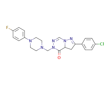 Molecular Structure of 148680-57-3 (2-(4-chlorophenyl)-5-{[4-(4-fluorophenyl)piperazin-1-yl]methyl}-3,3a-dihydropyrazolo[1,5-d][1,2,4]triazin-4(5H)-one)