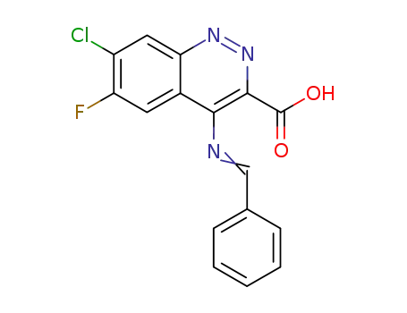 Molecular Structure of 159831-77-3 (7-chloro-6-fluoro-4-{[(1E)-phenylmethylidene]amino}cinnoline-3-carboxylic acid)