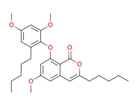 Molecular Structure of 58005-78-0 (1H-2-Benzopyran-1-one,
8-(2,4-dimethoxy-6-pentylphenoxy)-6-methoxy-3-pentyl-)
