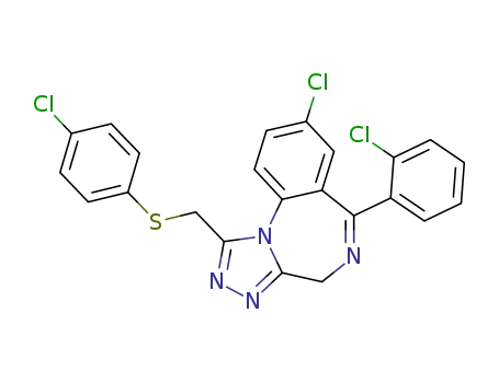 Molecular Structure of 72930-61-1 (4H-(1,2,4)Triazolo(4,3-a)(1,4)benzodiazepine, 8-chloro-6-(2-chlorophen yl)-1-(((4-chlorophenyl)thio)methyl)-)