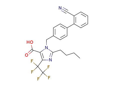 Molecular Structure of 1027576-16-4 (2-Butyl-3-(2'-cyano-biphenyl-4-ylmethyl)-5-pentafluoroethyl-3H-imidazole-4-carboxylic acid)