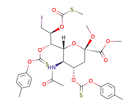 methyl <methyl 5-acetamido-3,5,9-trideoxy-9-iodo-4,7-bis-O-<(4-methylphenoxy)thiocarbonyl>-8-O-<(methylthio)carbonyl>-β-D-glycero-D-galacto-2-nonulopyranosid>onate