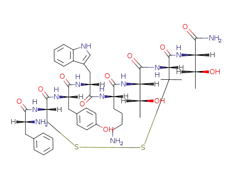 Molecular Structure of 103335-28-0 (L-Threoninamide,D-phenylalanyl-L-cysteinyl-L-tyrosyl-D-tryptophyl-L-lysyl-L-threonyl-3-mercapto-L-valyl-,cyclic (2®7)-disulfide (9CI))