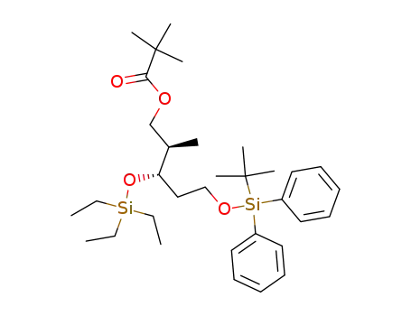 Molecular Structure of 1026475-30-8 (2,2-Dimethyl-propionic acid (2R,3S)-5-(tert-butyl-diphenyl-silanyloxy)-2-methyl-3-triethylsilanyloxy-pentyl ester)