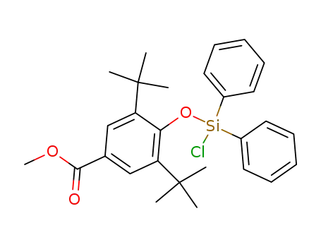 Molecular Structure of 115126-96-0 (3,5-Di-tert-butyl-4-(chloro-diphenyl-silanyloxy)-benzoic acid methyl ester)