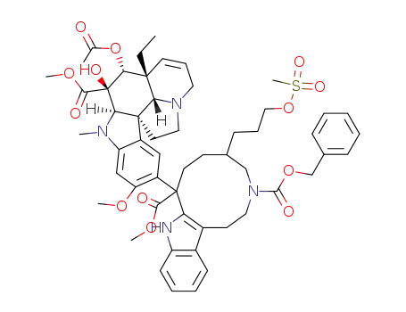 Molecular Structure of 107724-95-8 (3-Benzyloxycarbonyl-5-(3-methansulfonyloxypropyl)-8-(10-vindolinyl)-1,2,4,5,6,7,8,9-octahydro-3H-azecino<5,4-b>indol-8-carbonsaeuremethylester)