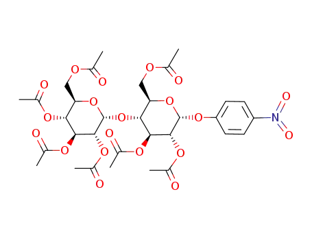 Molecular Structure of 31363-98-1 ((4-nitro-phenyl)-[<i>O</i><sup>2</sup>,<i>O</i><sup>3</sup>,<i>O</i><sup>6</sup>-triacetyl-<i>O</i><sup>4</sup>-(tetra-<i>O</i>-acetyl-α-D-glucopyranosyl)-α-D-glucopyranoside])
