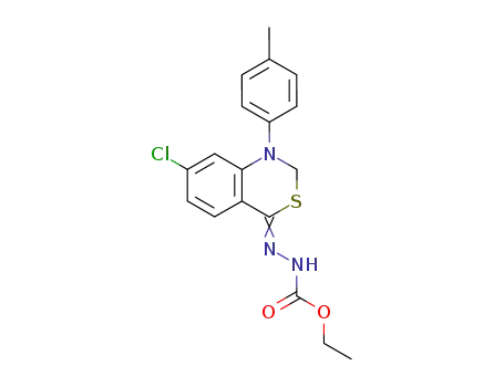 Molecular Structure of 89782-32-1 (Hydrazinecarboxylic acid,
[7-chloro-1,2-dihydro-1-(4-methylphenyl)-4H-3,1-benzothiazin-4-ylidene]
-, ethyl ester)