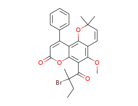 Molecular Structure of 172805-13-9 (6-(2-Bromo-2-methylbutanoyl)-5-methoxy-2,2-dimethyl-10-phenyl-2H,8H-benzo<1,2-b:3,4-b'>dipyran-8-one)