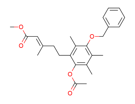 Molecular Structure of 194303-33-8 (2-Pentenoic acid,
5-[2-(acetyloxy)-3,4,6-trimethyl-5-(phenylmethoxy)phenyl]-3-methyl-,
methyl ester, (2E)-)
