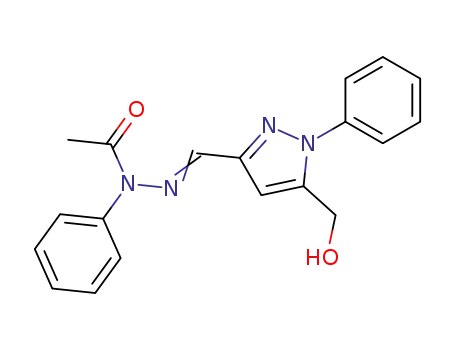 Molecular Structure of 98783-55-2 (5-hydroxymethyl-1-phenyl-1<i>H</i>-pyrazole-3-carbaldehyde acetyl-phenyl-hydrazone)