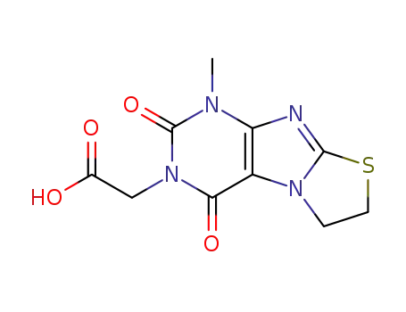 Molecular Structure of 178452-80-7 ((1-methyl-2,4-dioxo-1,4,6,7-tetrahydro[1,3]thiazolo[2,3-f]purin-3(2H)-yl)acetic acid)