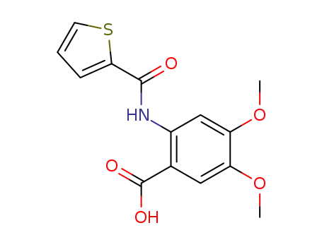 Molecular Structure of 332163-01-6 (4,5-DIMETHOXY-2-[(THIOPHENE-2-CARBONYL)-AMINO]-BENZOIC ACID)