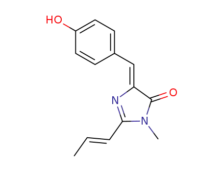 Molecular Structure of 628339-97-9 (4H-Imidazol-4-one,  3,5-dihydro-5-[(4-hydroxyphenyl)methylene]-3-methyl-2-(1-propenyl)-,  radical  ion(1+)  (9CI))