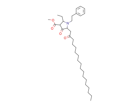Molecular Structure of 894086-16-9 (2-ethyl-4-oxo-5-(2-oxo-octadecyl)-1-phenethyl-pyrrolidine-3-carboxylic acid methyl ester)