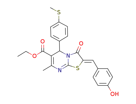 Molecular Structure of 292641-71-5 (ethyl 2-(4-hydroxybenzylidene)-7-methyl-5-[4-(methylsulfanyl)phenyl]-3-oxo-2,3-dihydro-5H-[1,3]thiazolo[3,2-a]pyrimidine-6-carboxylate)