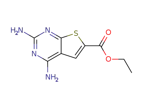 Molecular Structure of 924300-87-8 (Thieno[2,3-d]pyrimidine-6-carboxylic acid, 2,4-diamino-, ethyl ester)