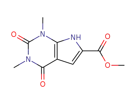 Molecular Structure of 119350-50-4 (1H-Pyrrolo[2,3-d]pyrimidine-6-carboxylicacid, 2,3,4,7-tetrahydro-1,3-dimethyl-2,4-dioxo-, methyl ester)