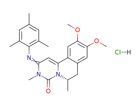 Molecular Structure of 108445-52-9 ((2E,6S)-9,10-dimethoxy-3,6-dimethyl-2-[(2,4,6-trimethylphenyl)imino]-2,3,6,7-tetrahydro-4H-pyrimido[6,1-a]isoquinolin-4-one hydrochloride)