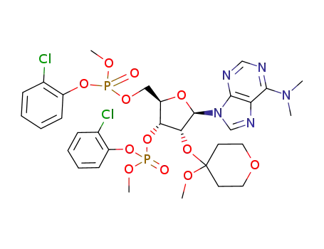 Phosphoric acid (2R,3R,4R,5R)-2-[(2-chloro-phenoxy)-methoxy-phosphoryloxymethyl]-5-(6-dimethylamino-purin-9-yl)-4-(4-methoxy-tetrahydro-pyran-4-yloxy)-tetrahydro-furan-3-yl ester 2-chloro-phenyl ester methyl ester