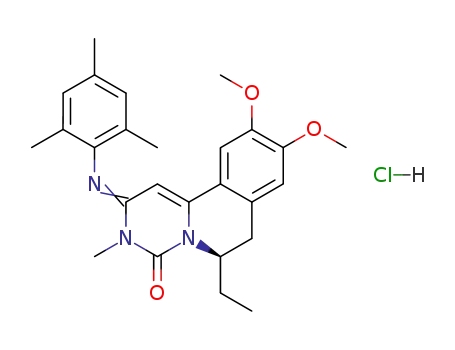 Molecular Structure of 108445-56-3 ((2E,6R)-6-ethyl-9,10-dimethoxy-3-methyl-2-[(2,4,6-trimethylphenyl)imino]-2,3,6,7-tetrahydro-4H-pyrimido[6,1-a]isoquinolin-4-one hydrochloride)