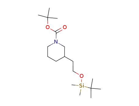 Molecular Structure of 146667-83-6 (tert-butyl 3-(2-<tert-butyldimethylsilyloxy>ethyl)-1-piperidinecarboxylate)