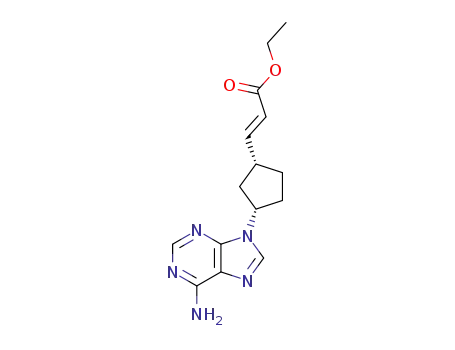 Molecular Structure of 629616-60-0 (2-Propenoic acid, 3-[(1R,3S)-3-(6-amino-9H-purin-9-yl)cyclopentyl]-,
ethyl ester, (2E)-)