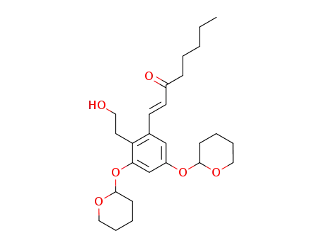 Molecular Structure of 76697-68-2 ((E)-1-<2-(2-Hydroxyaethyl)-3,5-bis((tetrahydropyran-2-yl)oxy)phenyl>-1-octen-3-on)