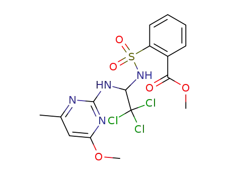 Molecular Structure of 121583-51-5 (2-<N-<(4-Methoxy-6-methylpyrimidin-2-ylamino)-2,2,2-trichlorethyl>aminosulfonyl>benzoesaeuremethylester)