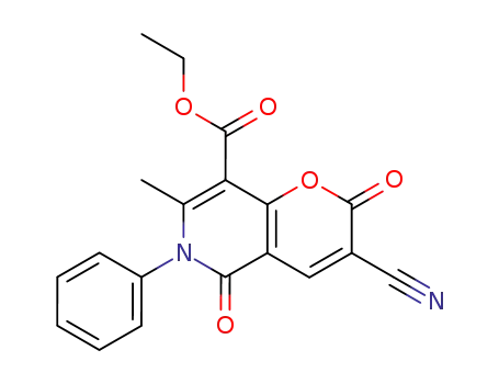 Molecular Structure of 73754-65-1 (8-Ethoxycarbonyl-7-methyl-1-phenyl-2,5-dioxo-2H,5H-pyrano<3,2-c>pyridin-3-carbonitril)