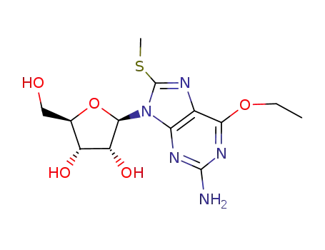 Molecular Structure of 100034-46-6 (2-amino-6-ethoxy-8-methylthio-9-(β-D-ribofuranosyl)-9H-purine)