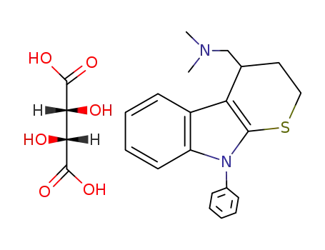 Molecular Structure of 73425-99-7 (1-(9-benzyl-2,3,4,9-tetrahydrothiopyrano[2,3-b]indol-4-yl)-N-methylmethanamine 2,3-dihydroxybutanedioate (salt))