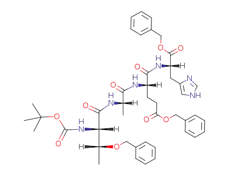 Molecular Structure of 123043-50-5 ((S)-4-[(S)-2-((2S,3R)-3-Benzyloxy-2-tert-butoxycarbonylamino-butyrylamino)-propionylamino]-4-[(S)-1-benzyloxycarbonyl-2-(1H-imidazol-4-yl)-ethylcarbamoyl]-butyric acid benzyl ester)